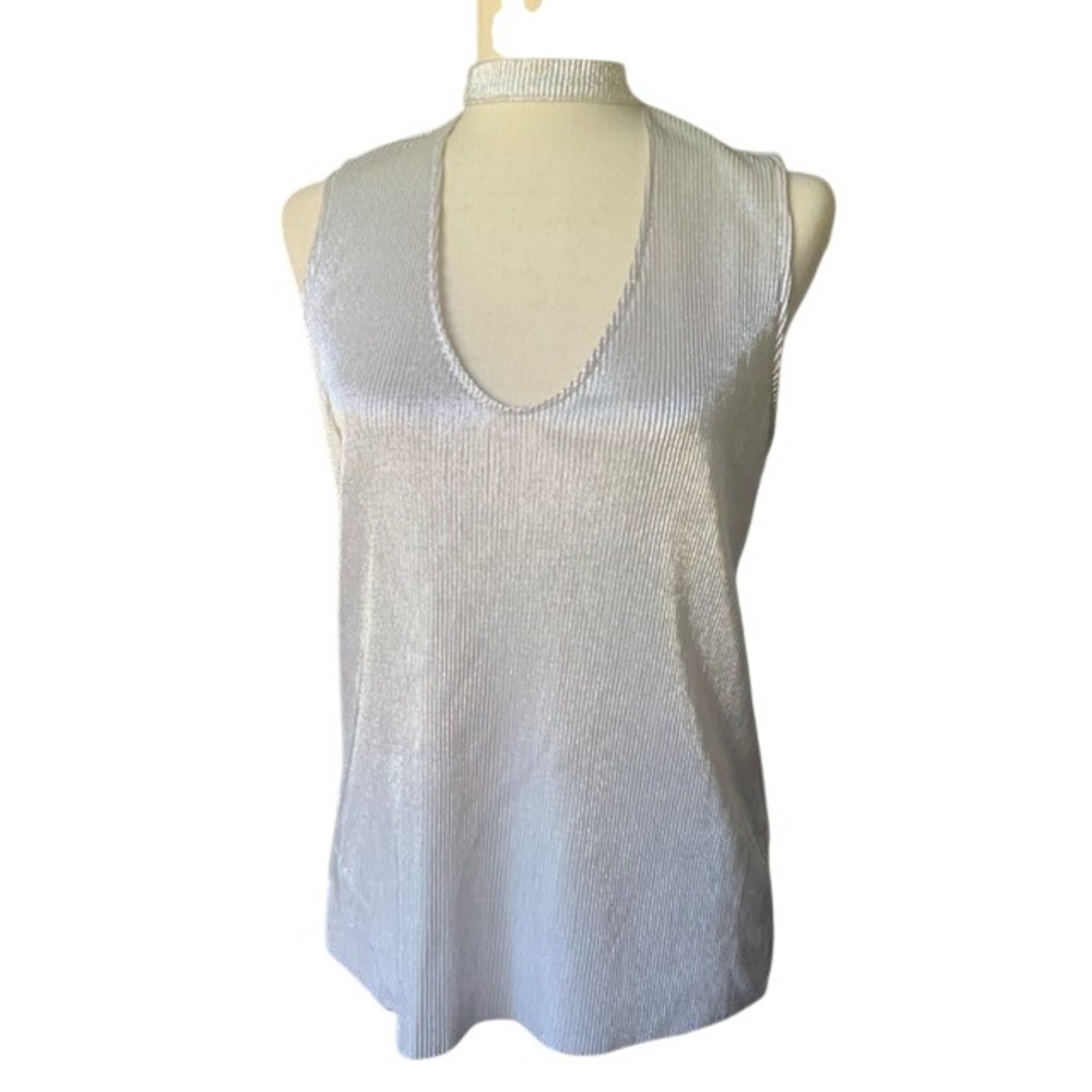 NWT BB Dakota Choker Top XS Y2K Disco Chic Party Glam Club Silver Metallic Edgy